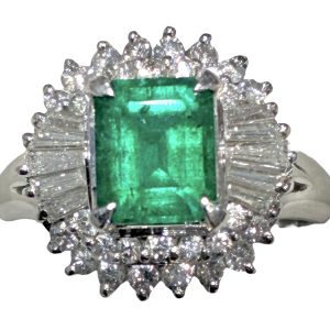 Pt900 エメラルド メレダイヤモンド ジュエリー リング