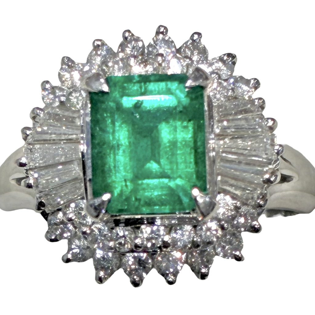 Pt900 エメラルド メレダイヤモンド ジュエリー リング