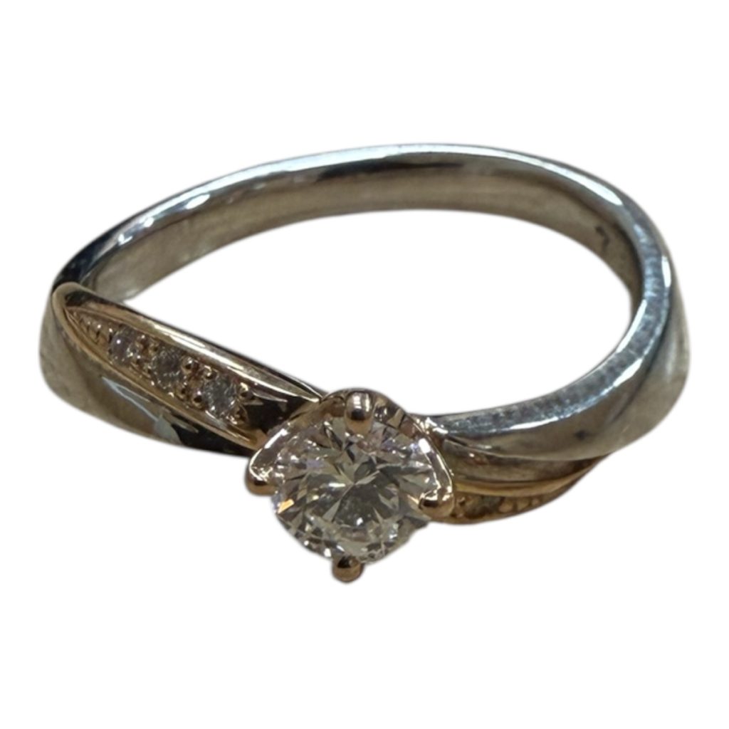 K18 Pt900 コンビ　石あり　リング　指輪