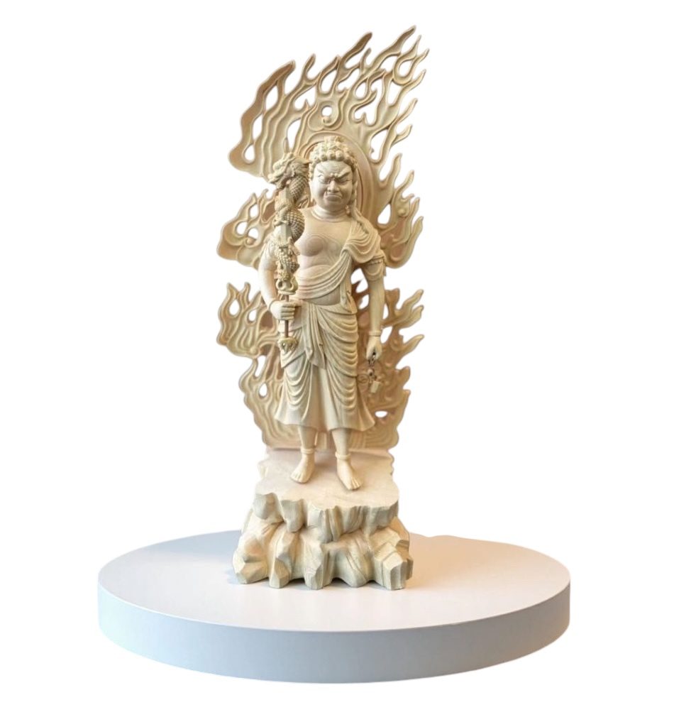 仏像 不動明王 不動明王像 不動尊 大日大聖不動明王 立像 檜木 木彫 仏具 骨董 置物 アンティーク