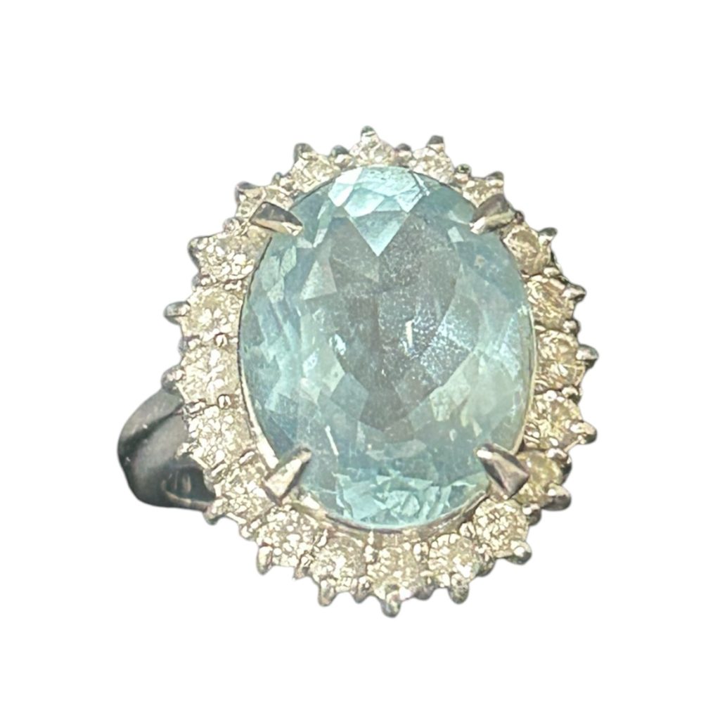 Pt900 アクアマリン メレダイヤモンド付きリング