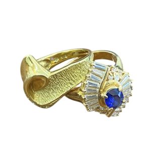 K18メレダイヤ付きリング・K14サファイア付きリング