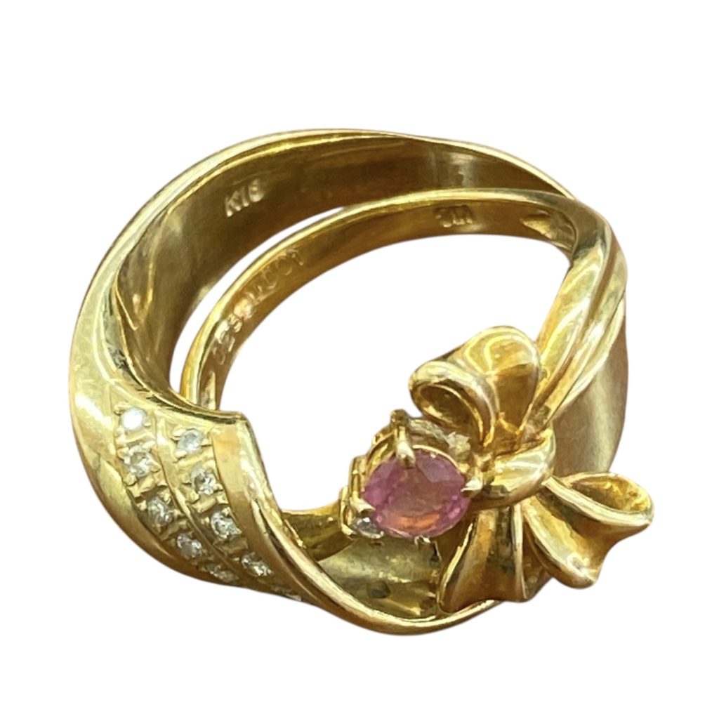 K18メレダイヤ付きリング・K18リボンモチーフリング