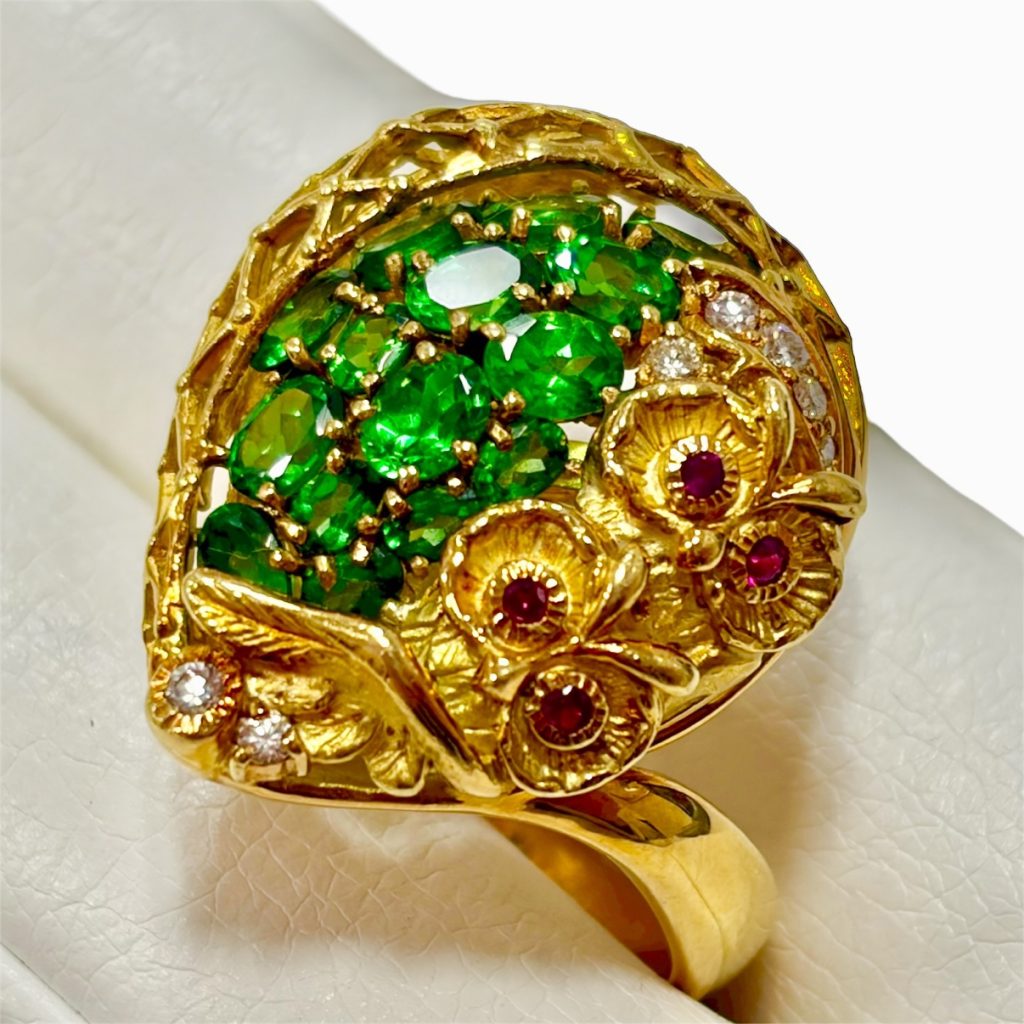 K18 18金 ツァボライトガーネット ルビー メレダイヤ リング 指輪