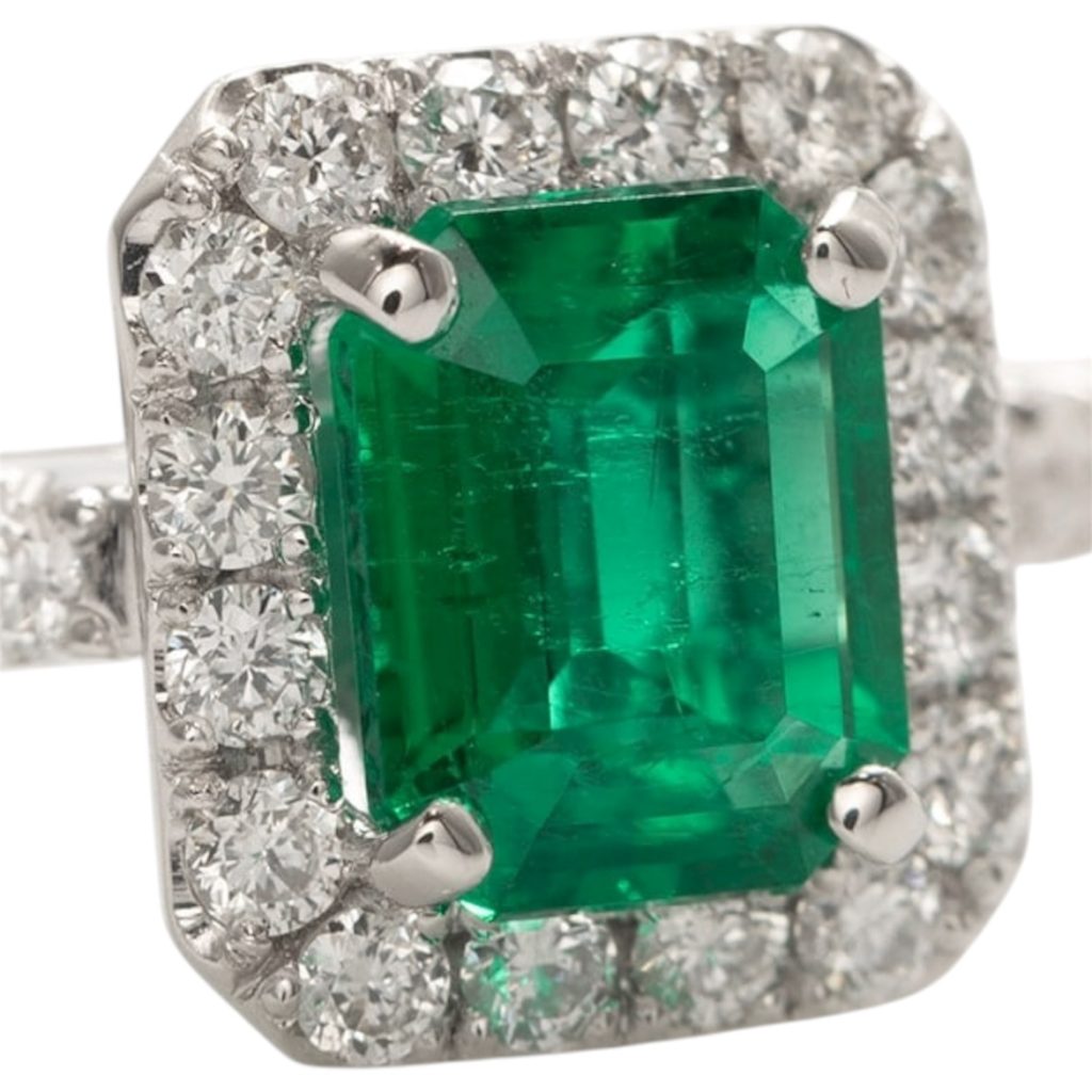 Pt950 エメラルド メレダイヤ付きリング