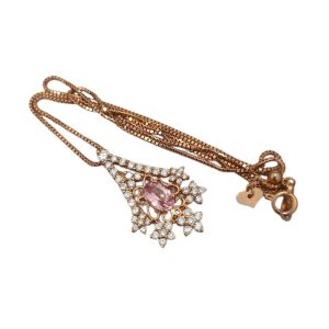 K18 18金 ピンクサファイア・メレダイヤ付きネックレス