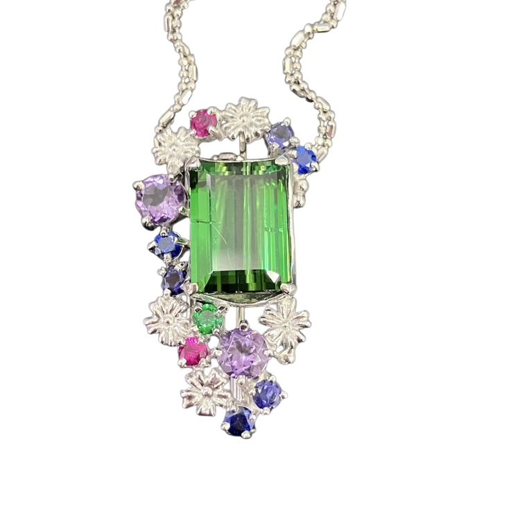 グリーントパーズ マルチカラー K18WG 18金ホワイトゴールド ネックレス