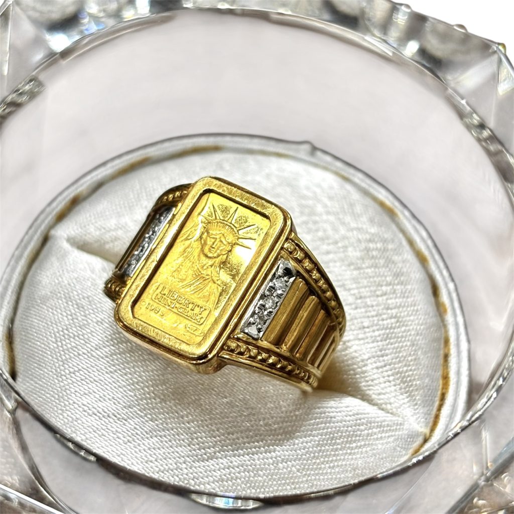 K18 Pt900 K24 コンビ リング 石あり