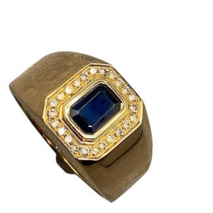 K18　18金 サファイア メレダイヤ付きリング