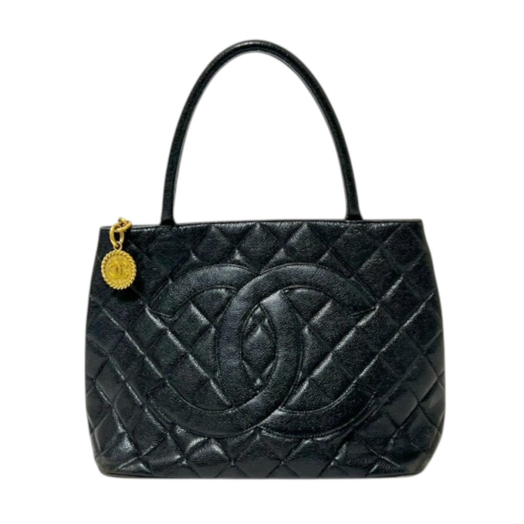 【CHANEL (シャネル)】ブラックキャビアスキン レザートートバッグ