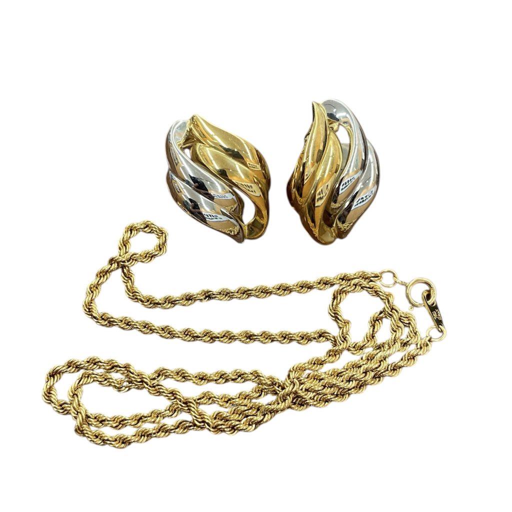 K18/PT900 コンビイヤリング　　 K18チェーンネックレス