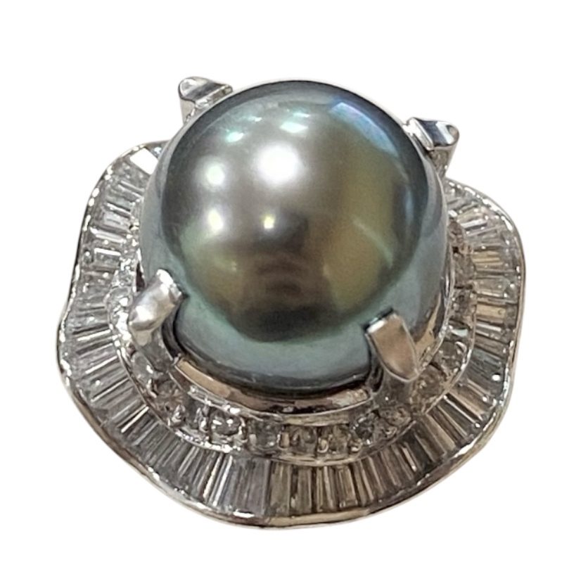 Pt900 プラチナ900 黒蝶真珠 メレダイヤモンドあ1.5ct  リング 札幌市 東区 元町