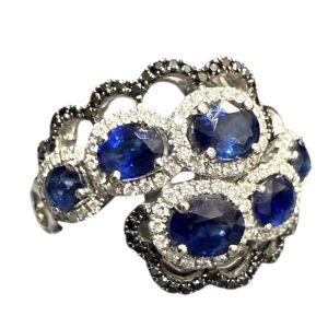 K18WG サファイア 2カラット   ダイヤモンド   ブラックダイヤモンド デザインリング