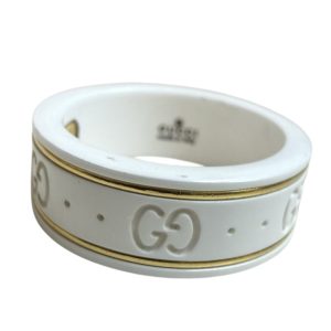 GUCCI グッチ アイコンリング （ホワイトシンセティックコランダム × イエローゴールド）