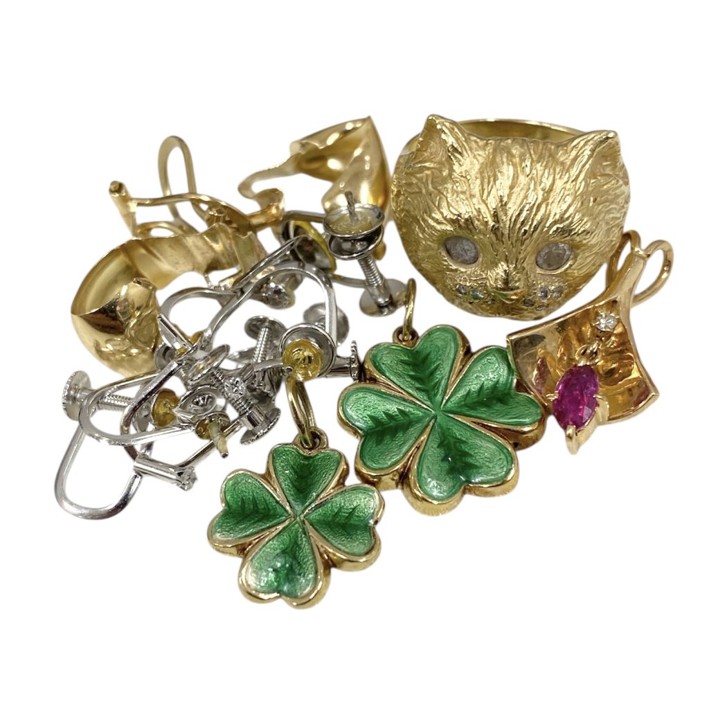 K18リング / K14トップ / Pt850イヤリング