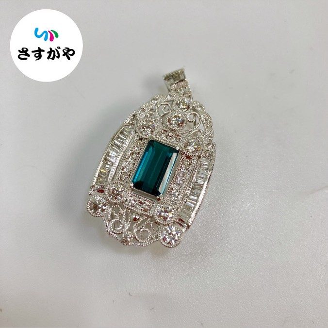 Pt900 ダイヤ、エメラルド付きトップ