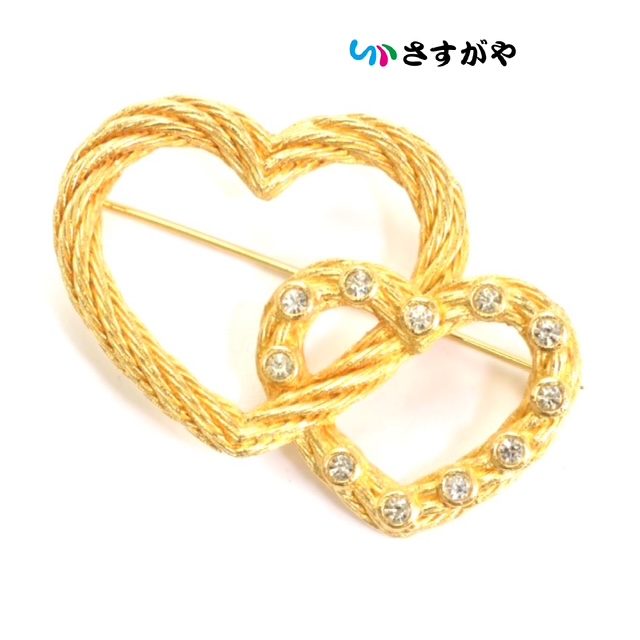 Dior ディオール ダブルハート ブローチ メッキ 年代物