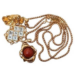 K18 18金 750 アクアマリン シトリン 珊瑚 ネックレス