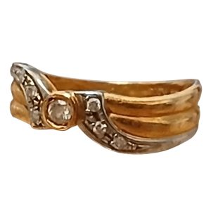 K18（18金・750）× Pt900（プラチナ900）メレダイヤモンド コンビ リング