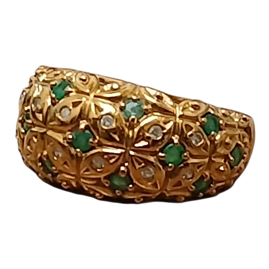 K18（18金・750）エメラルド メレダイヤモンド リング