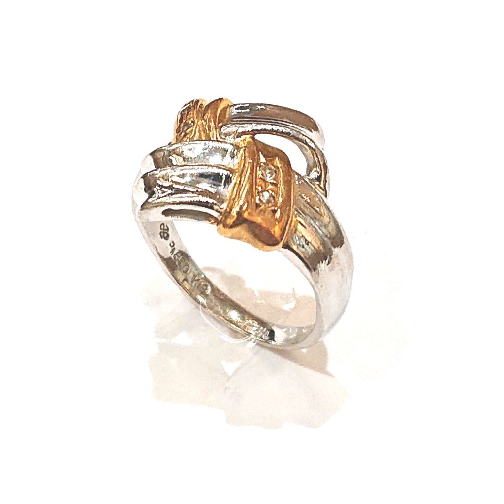 K18/Pt900 メレダイヤ付き コンビリング