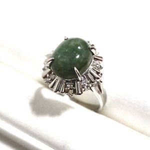 Pt850 翡翠 メレダイヤモンド付き プラチナリング 指輪 アクセサリー