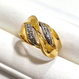 K18 Pt900 18金 750 プラチナ メレダイヤ付き コンビリング 指輪 アクセサリー