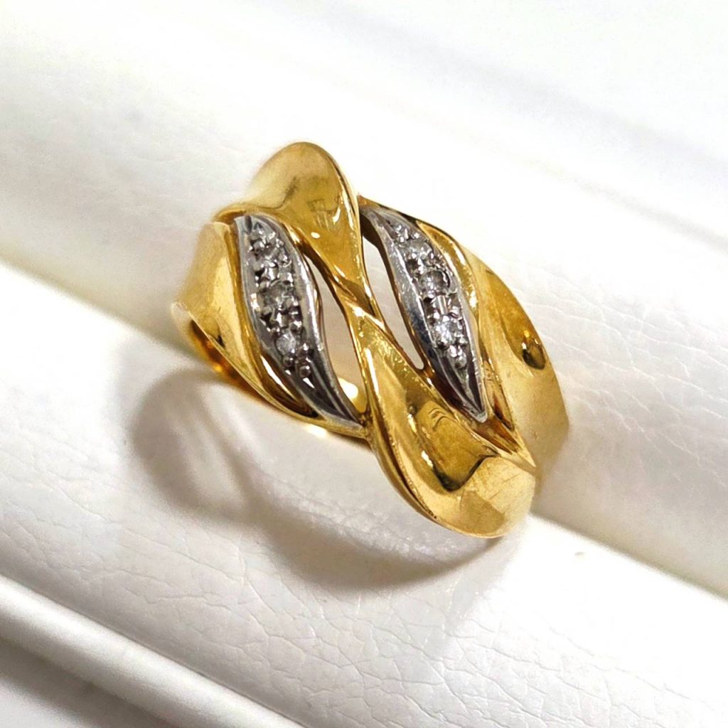 K18 Pt900 18金 750 プラチナ メレダイヤ付き コンビリング 指輪 アクセサリー