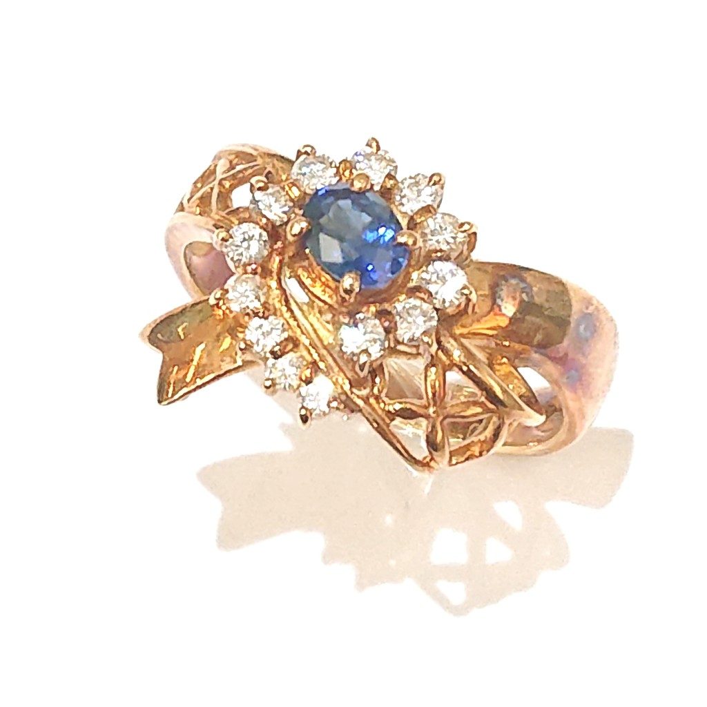 K18 サファイア メレダイヤ デザインリング