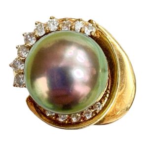 K18　18金　金　地金　リング　パール　メレダイヤ付き