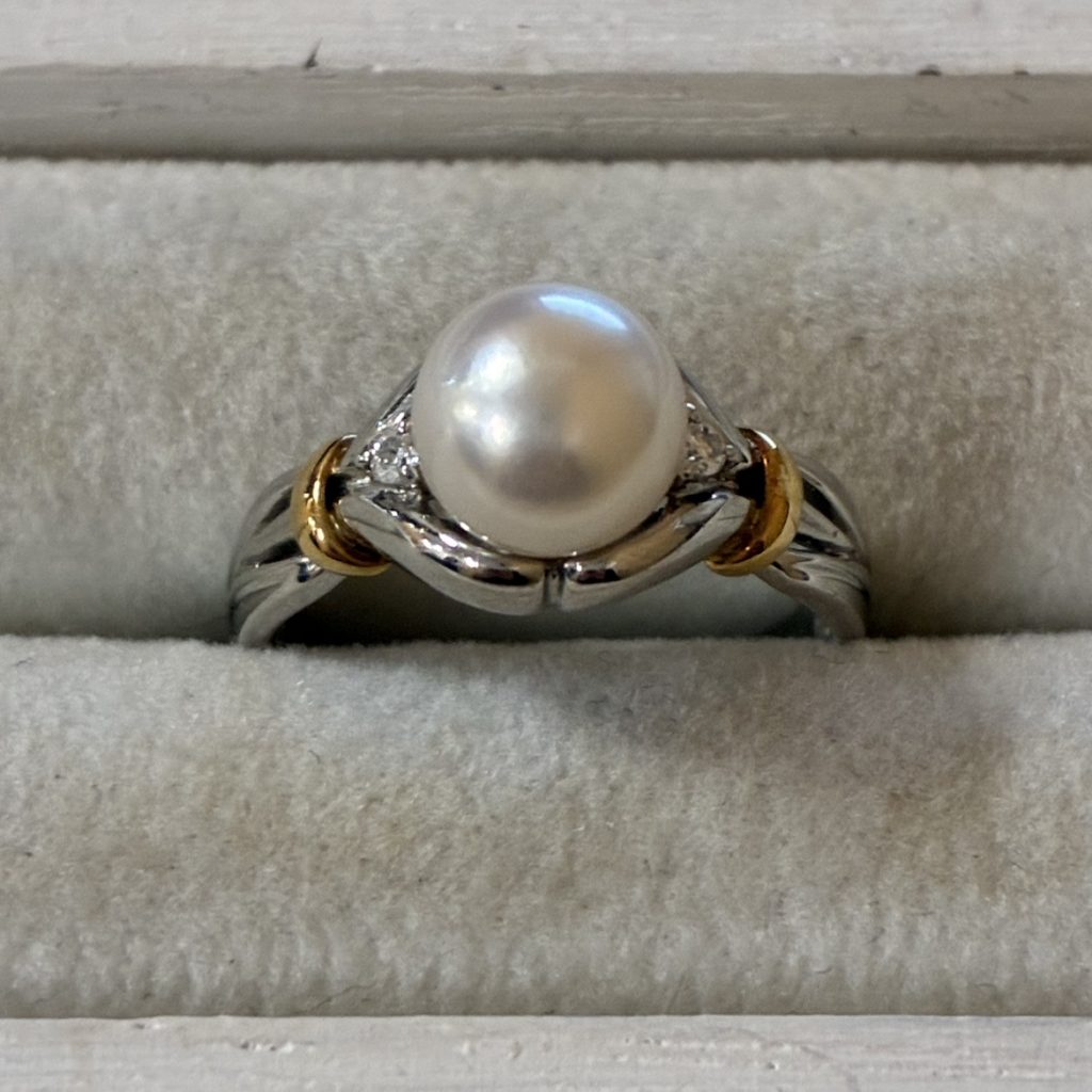 K18 Pt900 コンビ パールリング