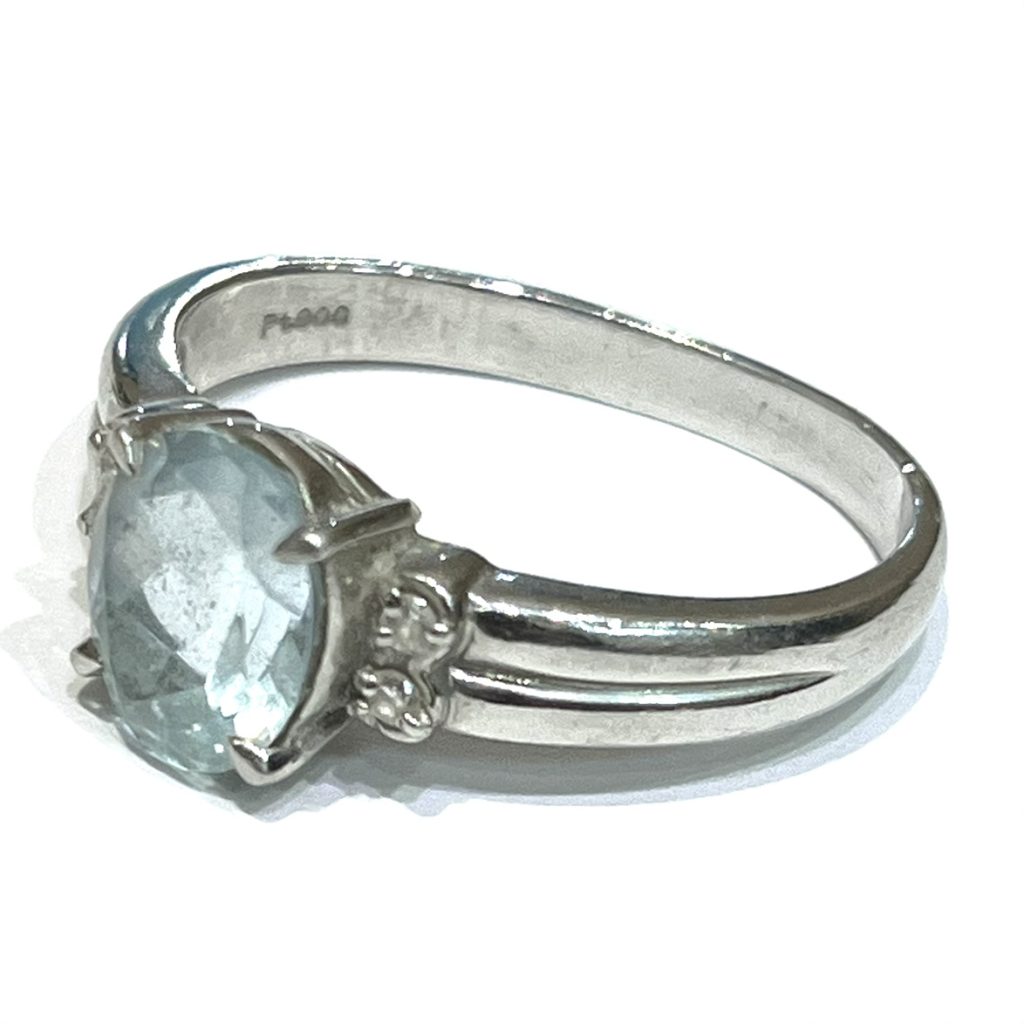Pt900 アクアマリン・メレダイヤモンド付き 指輪 プラチナリング アクセサリー