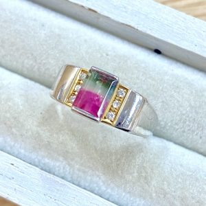 K18 Pt850 コンビリング トルマリン メレダイヤモンド 指輪