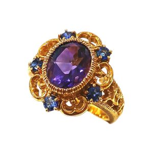 【K18ジュエリーリング】18金・貴金属・アクセサリー・指輪・アメジスト・サファイヤ