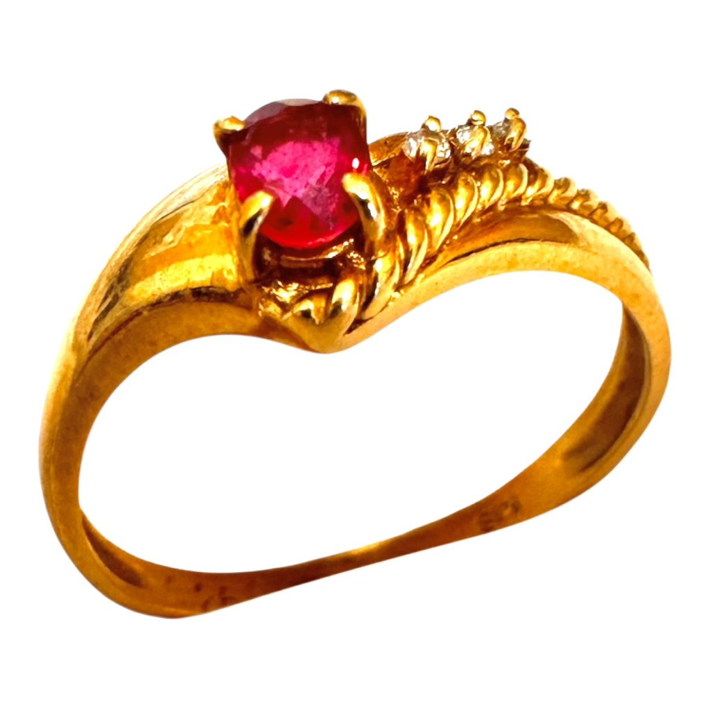 K18 YG 750 合成ルビー付きリング　札幌市西区