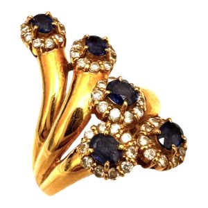 K18 YG 750 サファイア・メレダイヤ付きデザインリング　札幌市西区