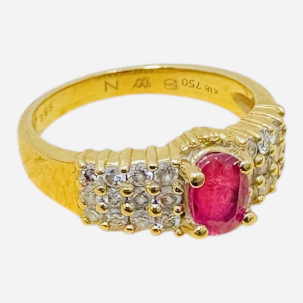 K18 18金 リング ルビー メレダイヤ