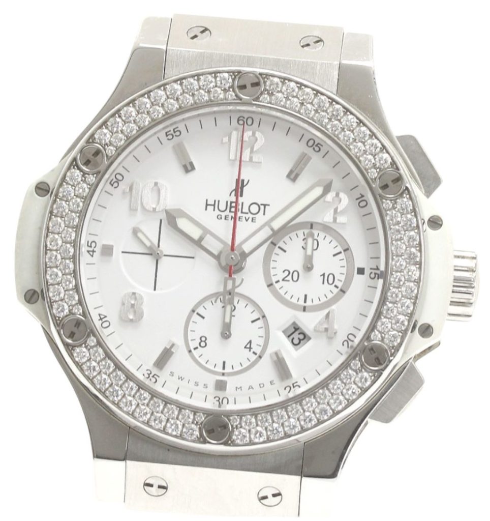 ウブロ HUBLOT  ビッグバン スチールホワイト ダイヤベゼル クロノグラフ 自動巻き