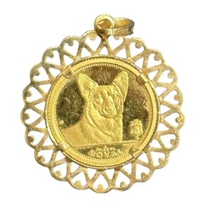 【貴金属】K24（24金）ロイヤルドッグ金貨　K18（18金）枠　コイントップ アクセサリー