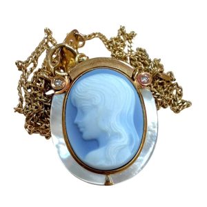 K18 18金 カメオ マザーオブパール メレダイヤ ネックレス 山形市