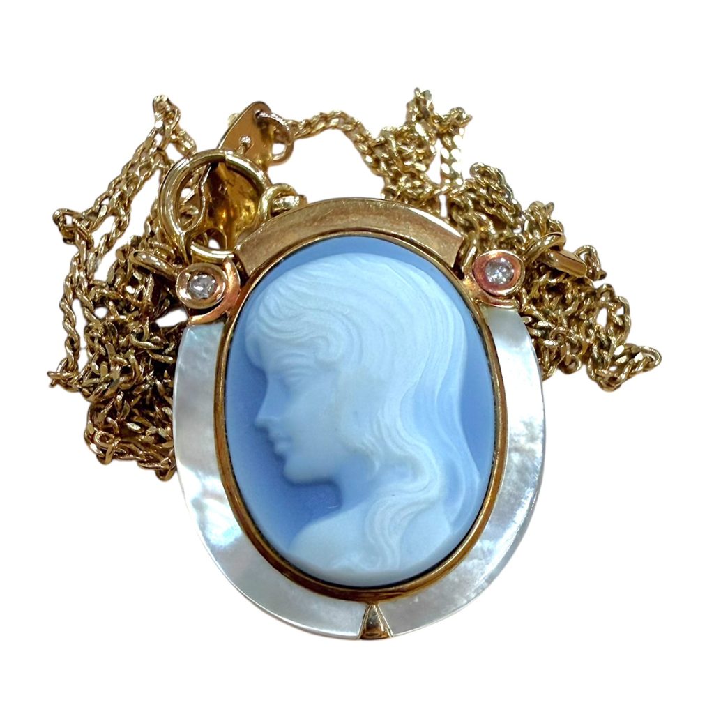 K18 18金 カメオ マザーオブパール メレダイヤ ネックレス 山形市