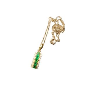 K18 18金 エメラルド・メレダイヤ付きネックレス