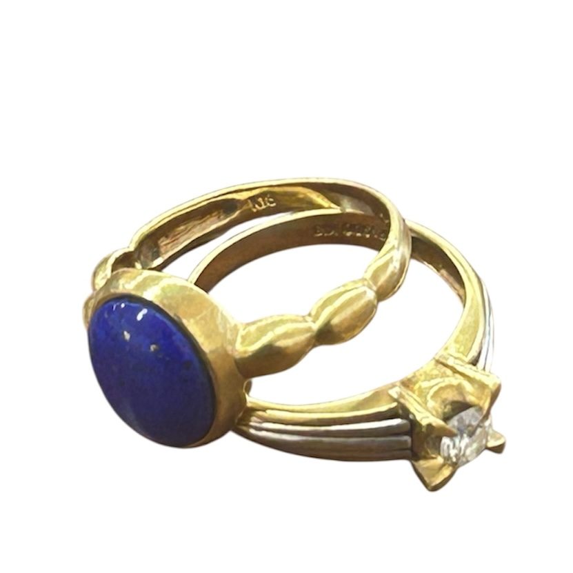 K18 ラピスラズリ付きリング　K18×Pt900リング 2点セット