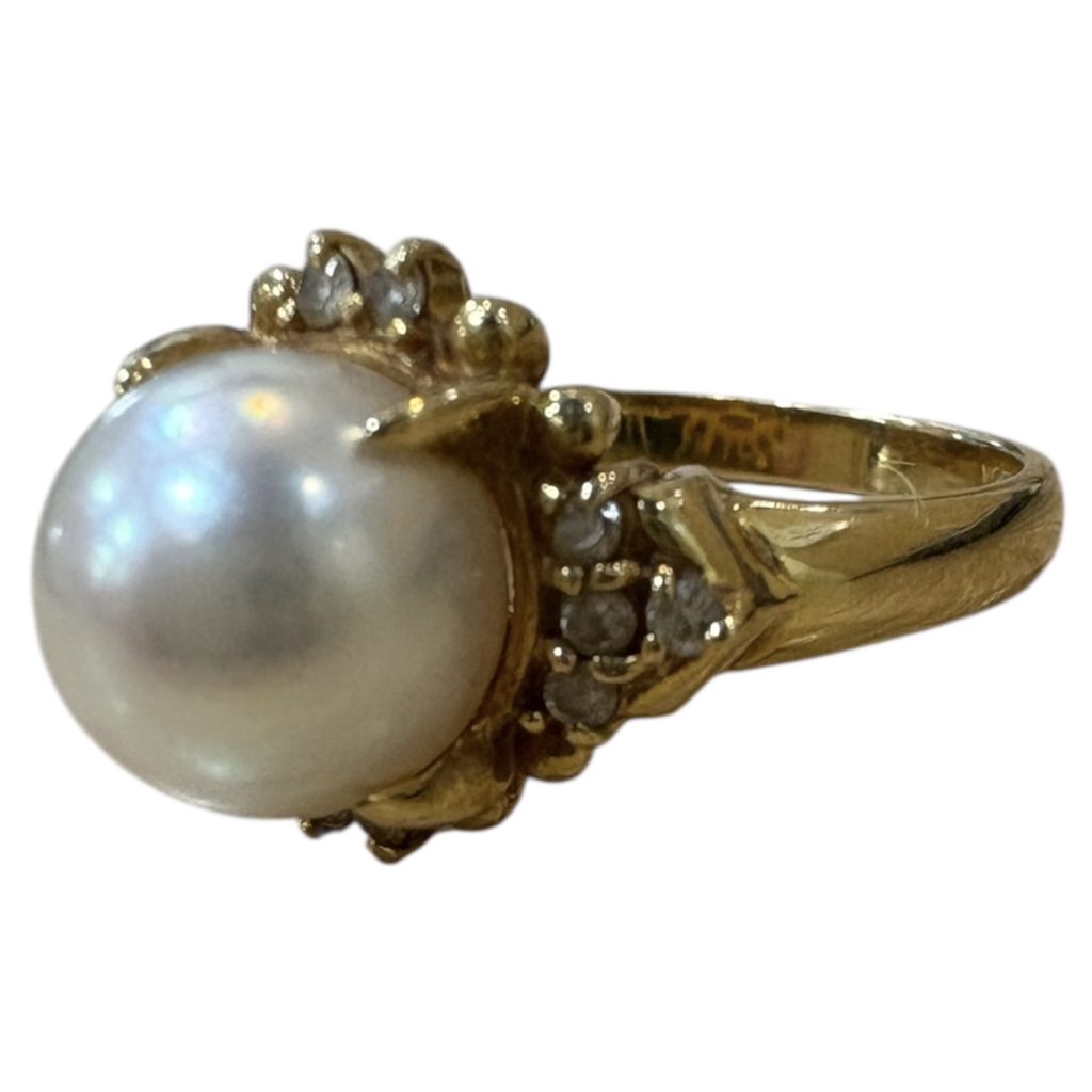 K18 リング パール メレダイヤ付き