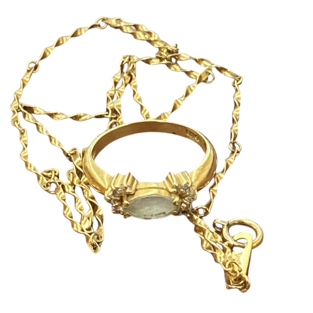 K18リング（アクアマリン付き）／K18ネックレス 2点セット