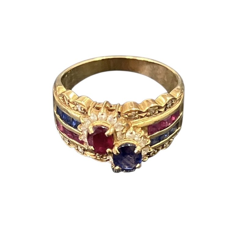 サファイア ルビー メレダイヤ K18 18金 750 デザインリング