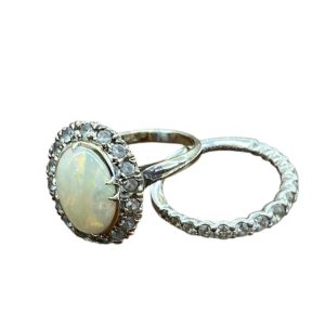 K14WG ホワイトオパール付きリング／Pt900 リング