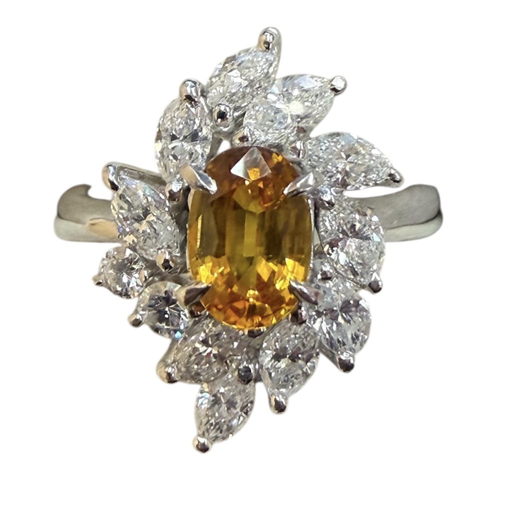 Pt900 イエローサファイア メレダイヤモンド リング