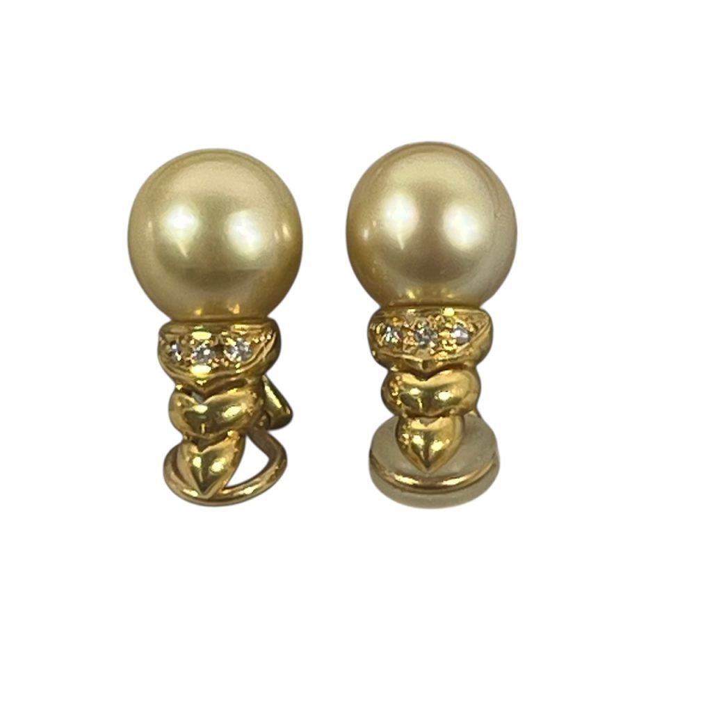 真珠、ダイヤモンド付K18イヤリング