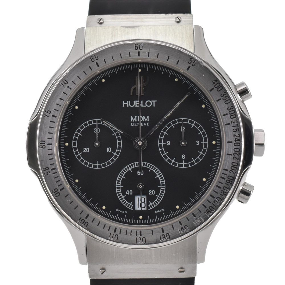 ウブロ HUBLOT 1620.1 MDM クロノグラフ デイト SS/ラバー クォーツ メンズ 良品 R#143601